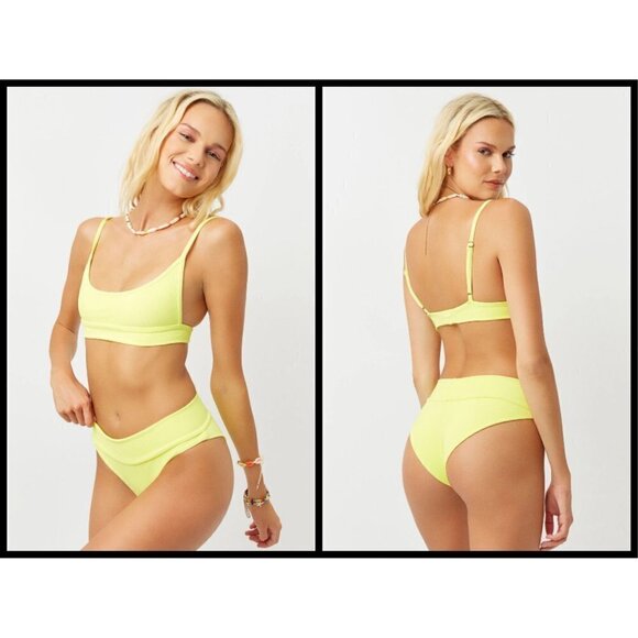 💕FRANKIE'S💕 Gavin Ribbed Bikini ~ Scoop Top (S) + Cheeky Bottom (M) Yellow NWT - Picture 3 of 16